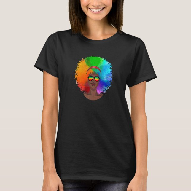 African American Woman Colourful Rainbow Afro Sung T-Shirt (Front)