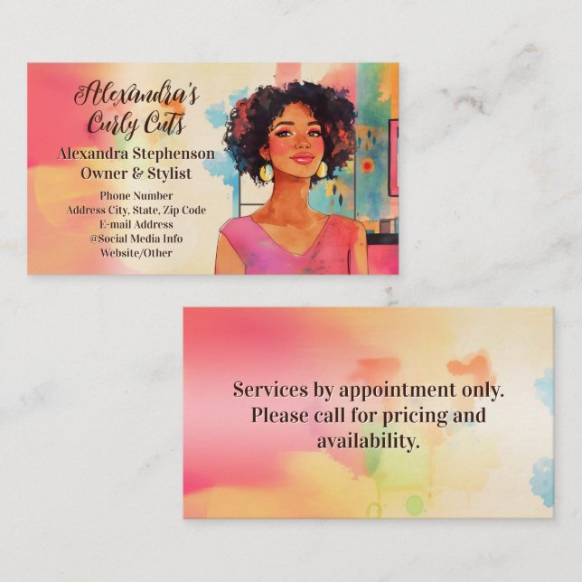 African American Woman Fashion Black Hair Salon Business Card (Front/Back)