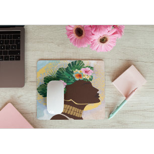 African American Woman Floral Crown Mouse Mat