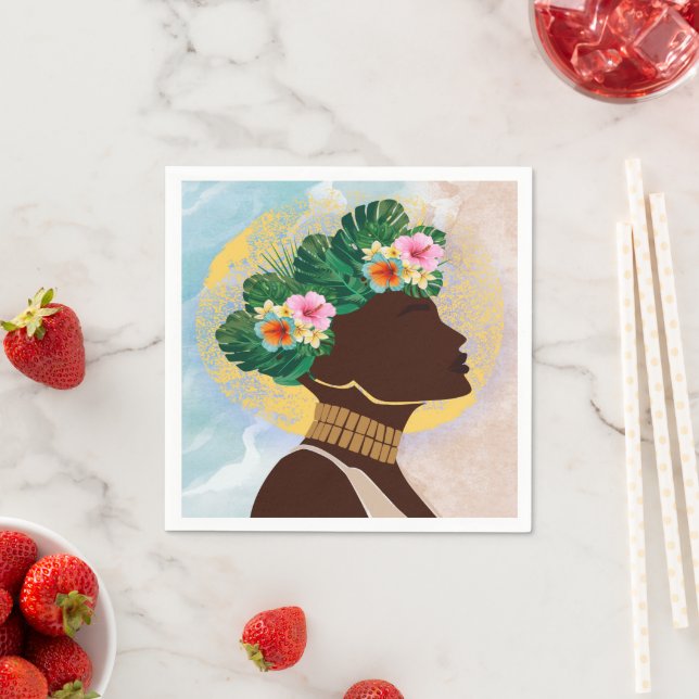 African American Woman Floral Crown Napkin (Insitu)