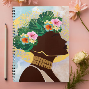 African American Woman Floral Crown Notebook