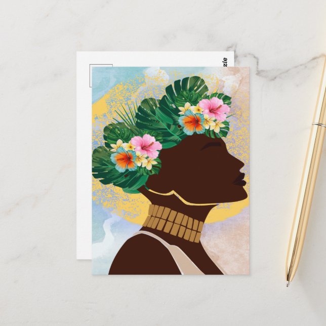 African American Woman Floral Crown Postcard (Front/Back In Situ)
