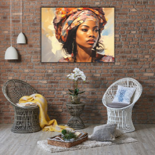 African American Woman in Colourful Headdress Canvas Print