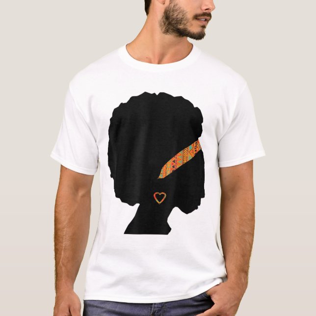 African American Woman Kente Cloth Headband Natura T-Shirt (Front)