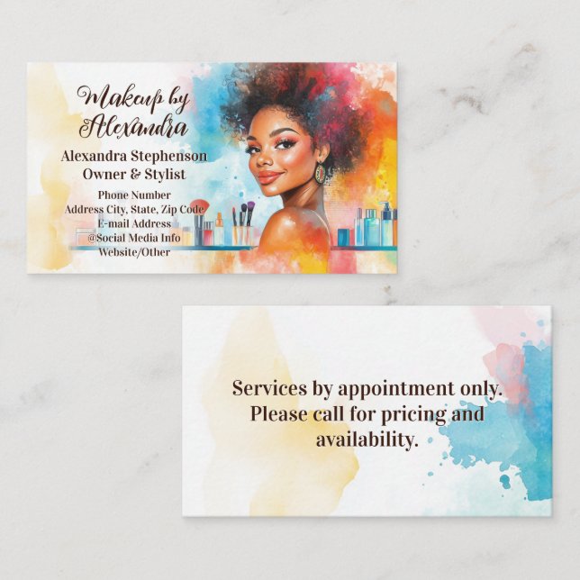 African American Woman Makeup Artist Beauty Salon Business Card (Front/Back)