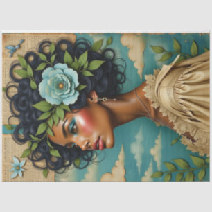 African American Woman Mixed Media Decoupage Tissue Paper