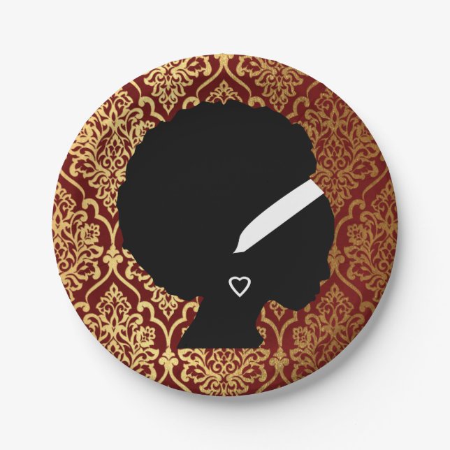 African American Woman on Red Royal Background Paper Plate (Front)