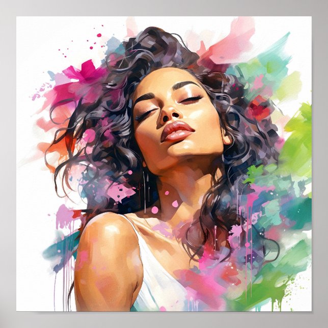 African American Woman Pink and Green Painting  Poster (Front)