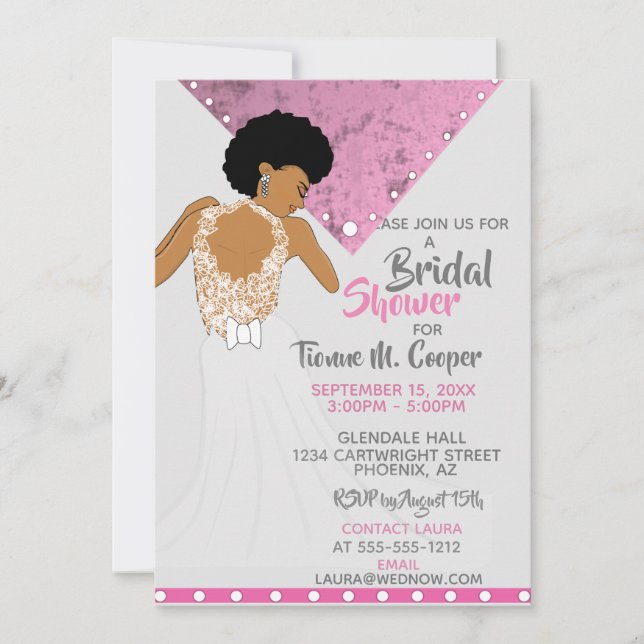 African American Woman Pink Bridal Shower Invitation (Front)