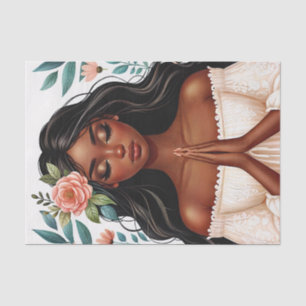 African American Woman Praying Floral Tissue Paper