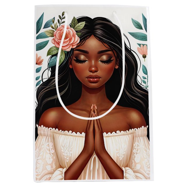 African American Woman Praying Medium Gift Bag (Front)