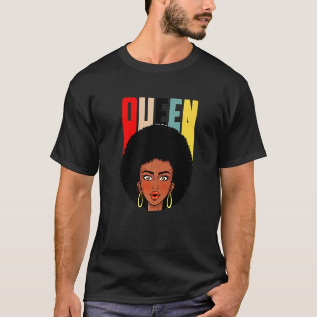 African American Woman Queen Retro Style Afro Hair T-Shirt (Front)