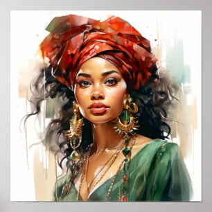 African American Woman Red and Green Painting  Poster