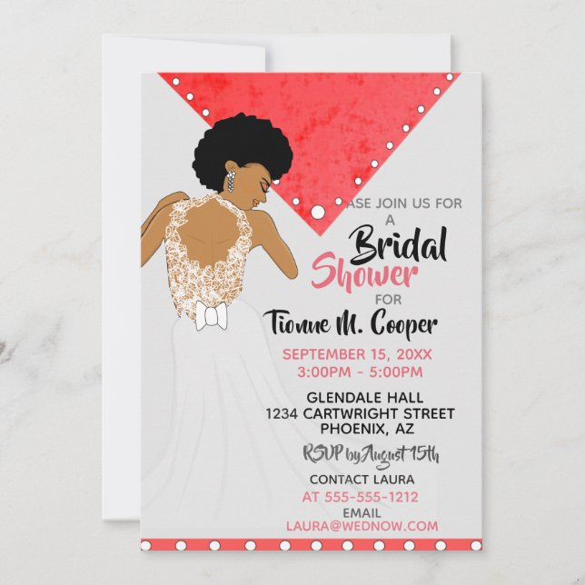 African American Woman Red Bridal Shower  Invitation (Front)