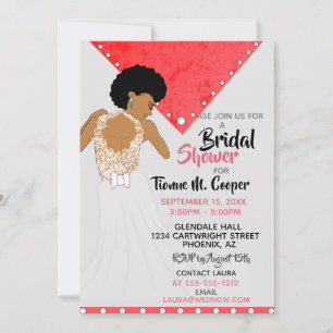 African American Woman Red Bridal Shower  Invitation