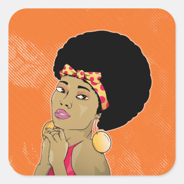 African American Woman Seventies Disco Square Sticker (Front)