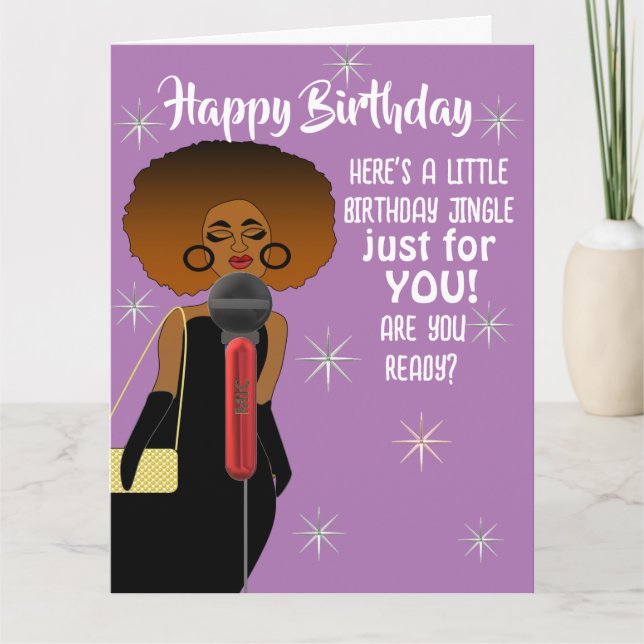 African American Woman Singing Microphone Card (Front)