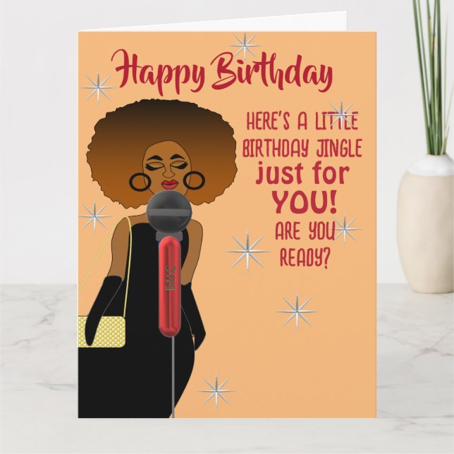African American Woman Singing w Microphone Card (Front)