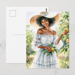 African American Woman Smiling in Lemon Grove Postcard