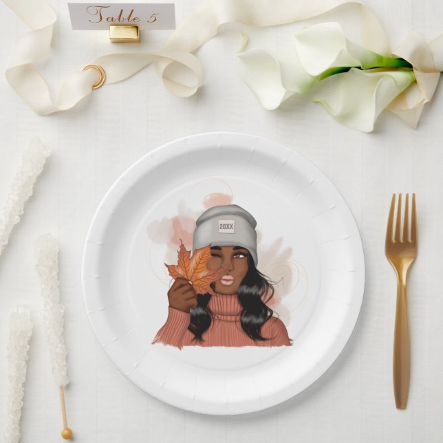 African American Woman Thanksgiving Paper Plate (Wedding)