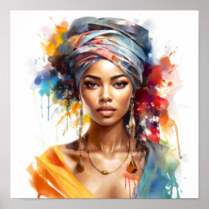 African American Woman Watercolor Painting  Poster