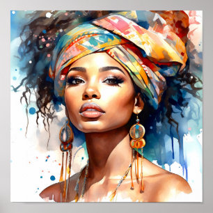 African American Woman Watercolor Painting Poster