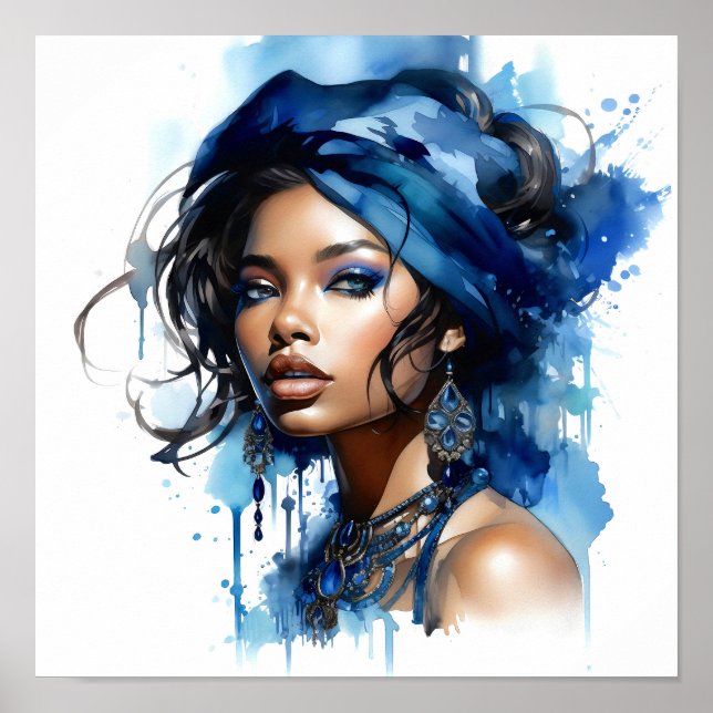African American Woman Watercolor Painting  Poster (Front)