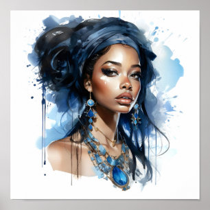 African American Woman Watercolor Painting  Poster