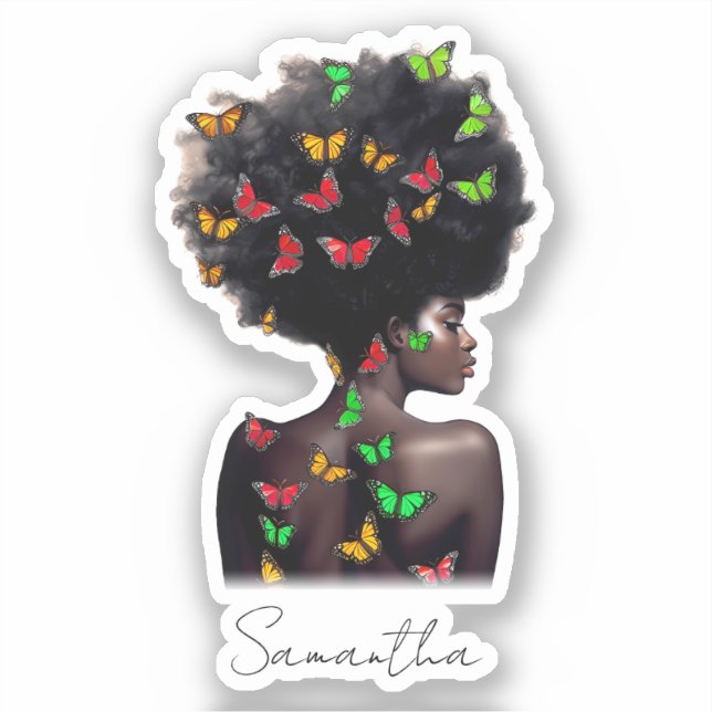 African American Woman with Butterfly-Filled Afro  (Front)