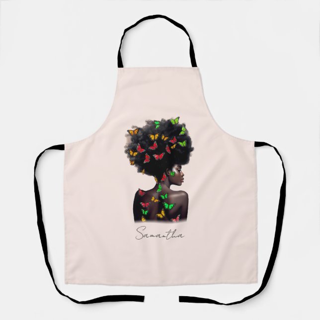 African American Woman with Butterfly-Filled Afro  Apron (Front)