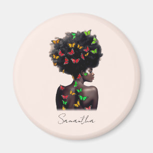 African American Woman with Butterfly-Filled Afro Magnet
