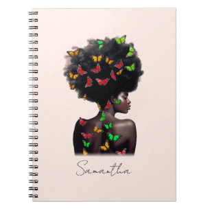 African American Woman with Butterfly-Filled Afro Notebook