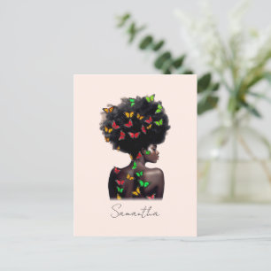 African American Woman with Butterfly-Filled Afro Postcard