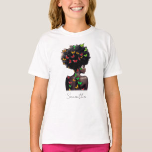 African American Woman with Butterfly-Filled Afro  T-Shirt