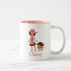 African American woman with Cat Two-Tone Coffee Mug