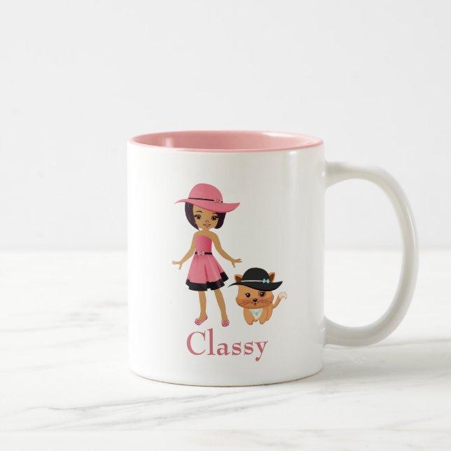 African American woman with Cat Two-Tone Coffee Mug (Right)