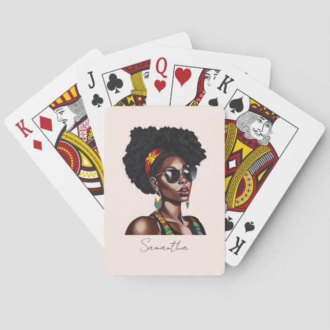 African American Woman with Chic Sunglasses Playing Cards (Back)