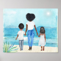 African American Woman with Children Beach