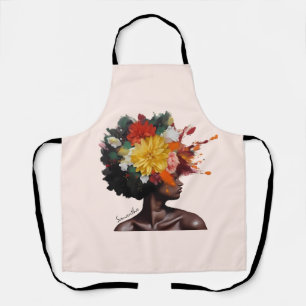 African-American Woman with Floral Afro Hair (2) Apron