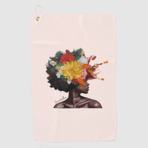 African-American Woman with Floral Afro Hair (2) Golf Towel