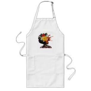 African-American Woman with Floral Afro Hair (2) Long Apron