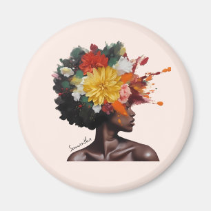 African-American Woman with Floral Afro Hair (2) Magnet