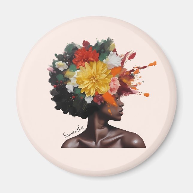African-American Woman with Floral Afro Hair (2) Magnet (Front)