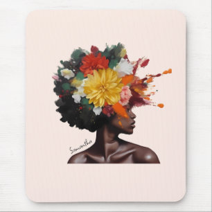 African-American Woman with Floral Afro Hair (2) Mouse Mat