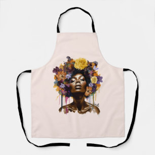 African-American Woman with Floral Afro Hair (3) Apron