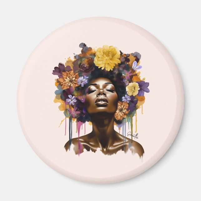 African-American Woman with Floral Afro Hair (3) Magnet (Front)