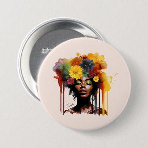 African-American Woman with Floral Afro Hair 7.5 Cm Round Badge