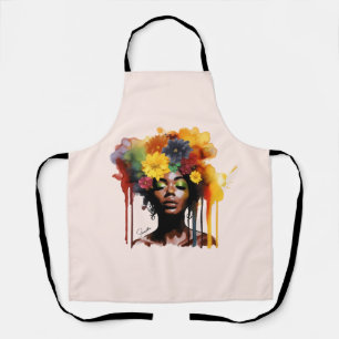 African-American Woman with Floral Afro Hair Apron