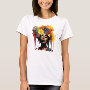 African-American Woman with Floral Afro Hair T-Shirt