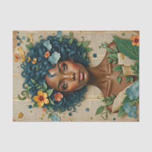 African American Woman with Flowers - Decoupage  Tissue Paper